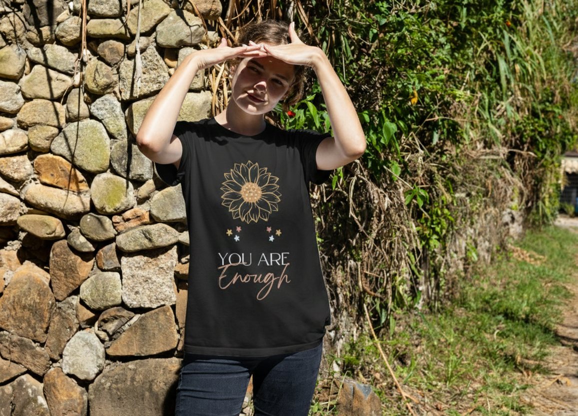 You Are Enough Sunflower T‑Shirt — Inspirational Floral Tee for Self‑Love & Mental Wellness