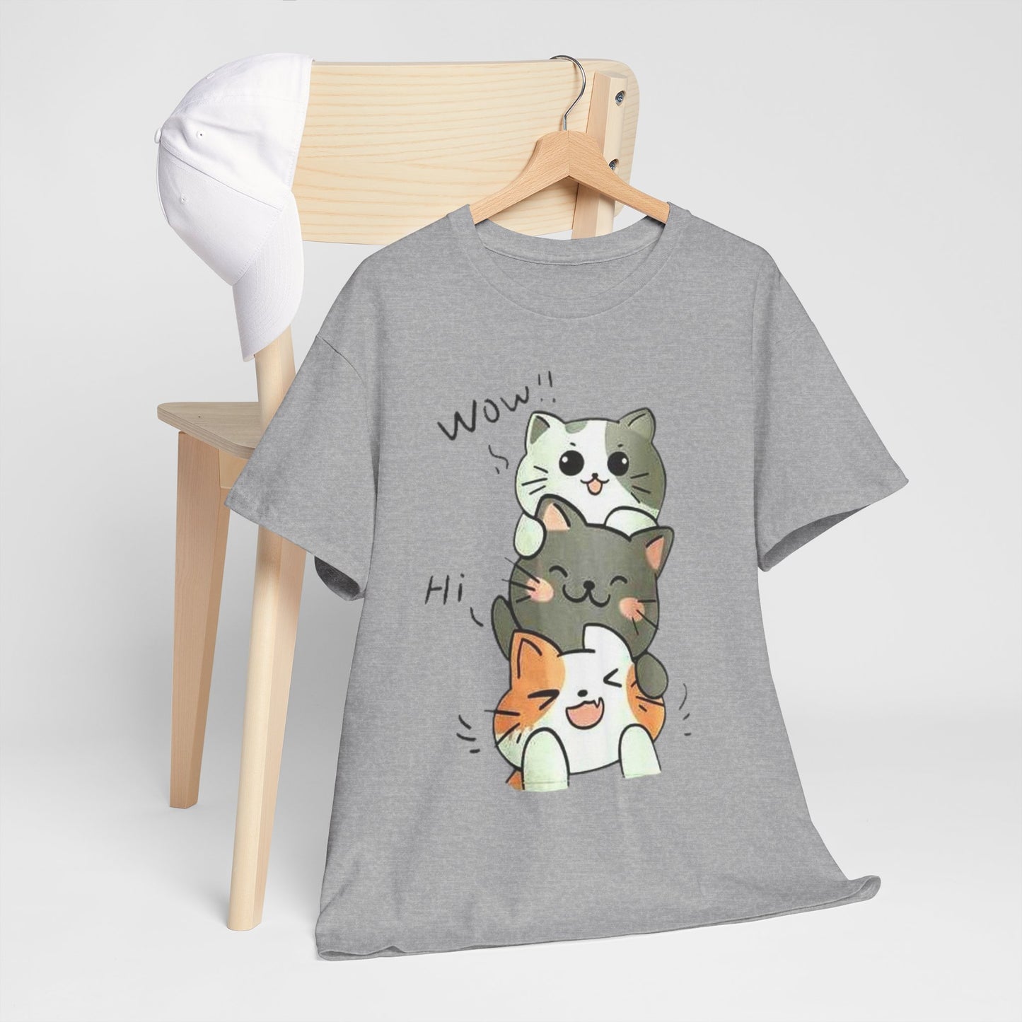Cat Stack T-Shirt — Cute Kawaii Cats "Hi" Graphic Tee