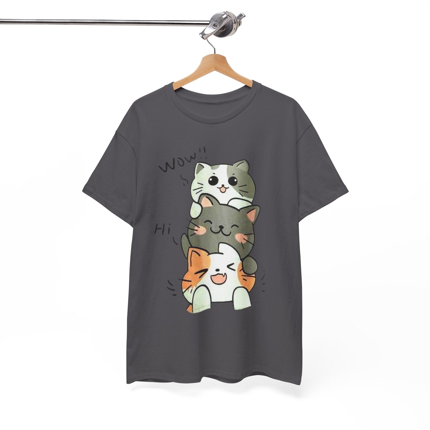 Cat Stack T-Shirt — Cute Kawaii Cats "Hi" Graphic Tee