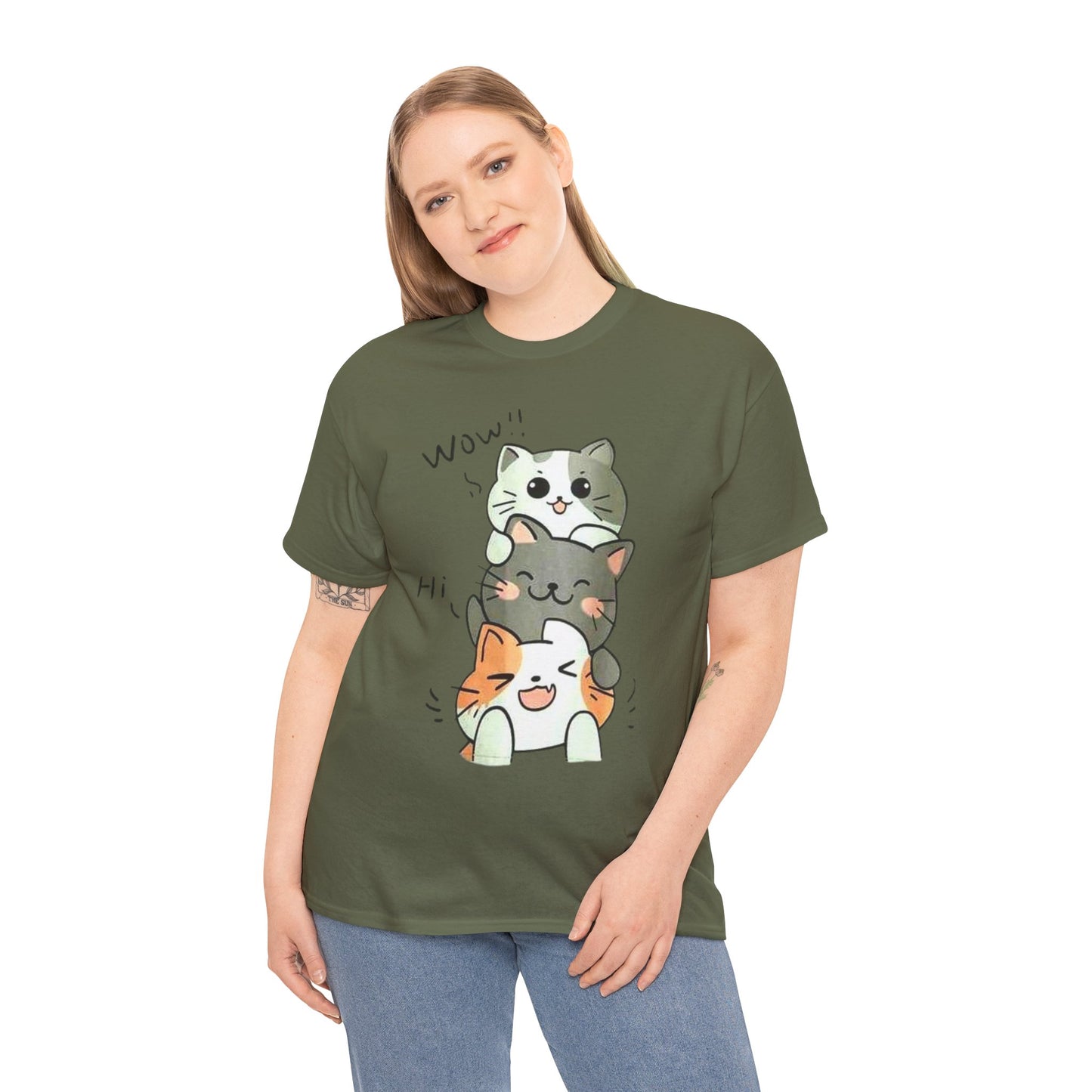 Cat Stack T-Shirt — Cute Kawaii Cats "Hi" Graphic Tee