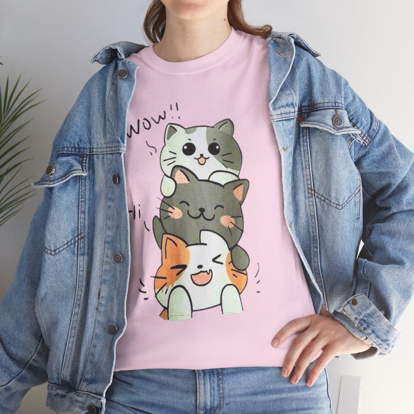 Cat Stack T-Shirt — Cute Kawaii Cats "Hi" Graphic Tee