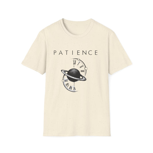 Both Side Design Patience Planet T-Shirt — Minimalist Saturn Clock Graphic Tee