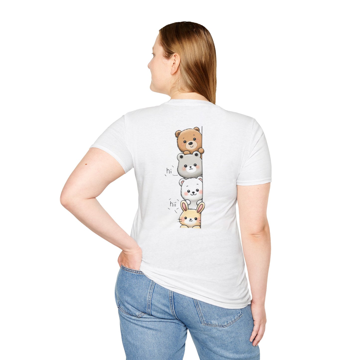 back t shirt Cute Stack Animals T-Shirt — Kawaii Bear, Cat, Dog & Bunny Back Graphic