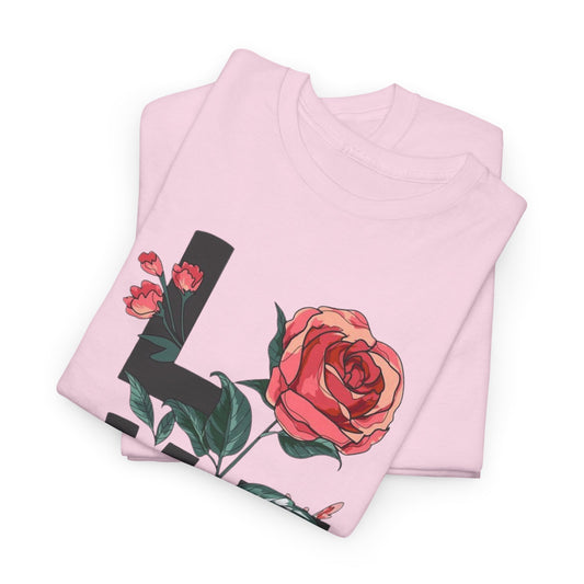 VALENTINE LOVE Floral Tee — Rose Typography Graphic T-Shirt for Women & Men VALENTINE