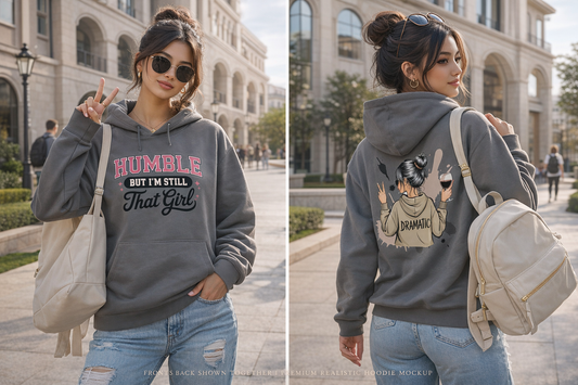 Humble But I’m Still That Girl Hoodie — “Dramatic” Graphic College-Style Pullover