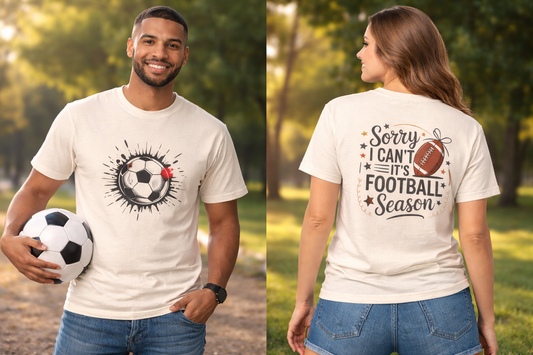 Unisex Football Season T-Shirt – "Sorry I Can’t, It’s Football Season" Graphic Tee